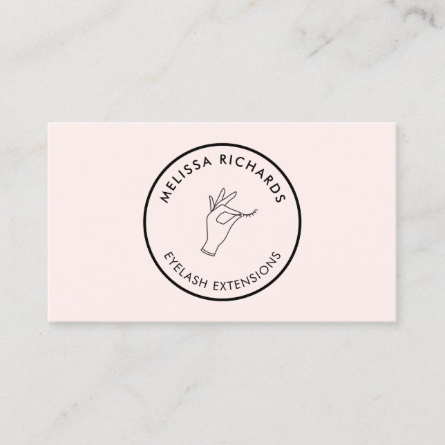 Minimalist Hand and Lashes Circle Logo Pink Business Card (Front)