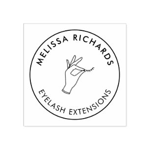 Minimalist Hand and Lashes Circle Logo Rubber Stamp