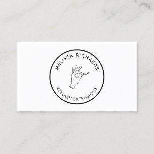 Minimalist Hand and Lashes Circle Logo White Business Card