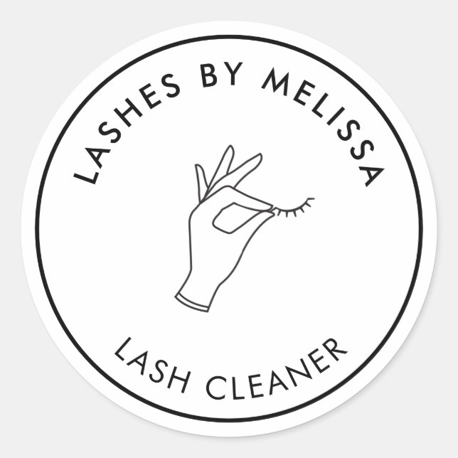 Minimalist Hand and Lashes Circle Logo White Classic Round Sticker (Front)