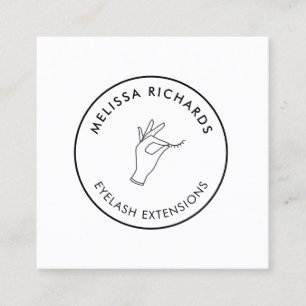 Minimalist Hand and Lashes Circle Logo White Square Business Card