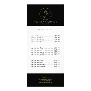 Minimalist Hand and Lashes Logo Black/Gold Rack Card