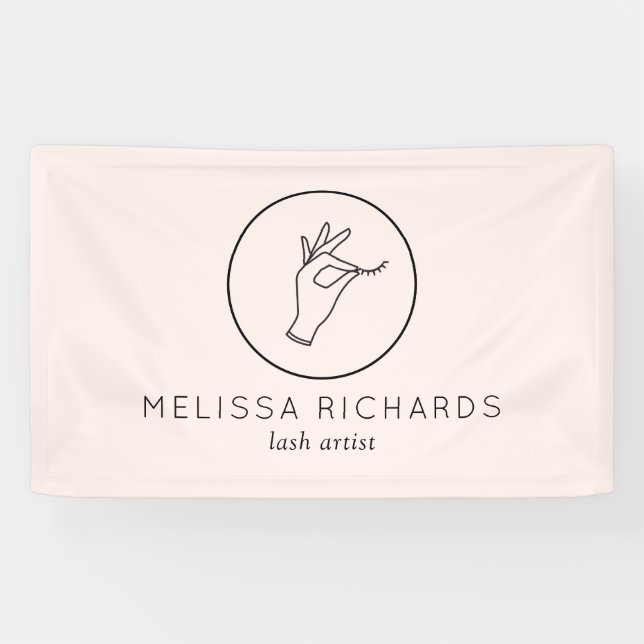 Minimalist Hand and Lashes Logo Makeup Artist Pink Banner (Horizontal)