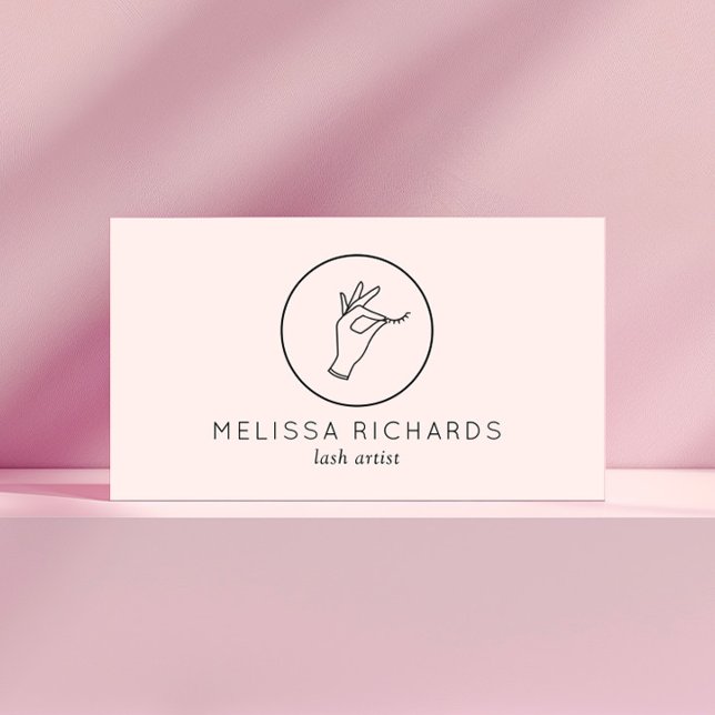 Minimalist Hand and Lashes Logo Makeup Artist Pink Business Card (Creator Uploaded)