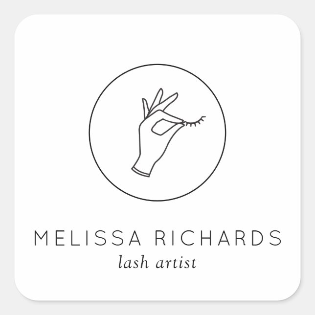 Minimalist Hand and Lashes Logo Makeup Artist Square Sticker (Front)