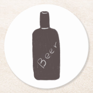 Minimalist Hand Drawn Beer Bottle Gift Round Paper Coaster