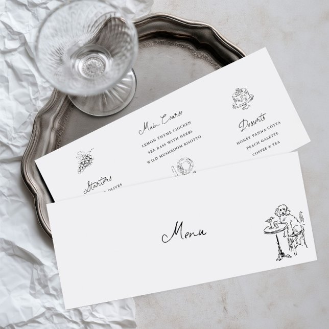  Minimalist Hand Drawn Black & White Wedding Menu Invitation (Minimalist Hand Drawn Black & White Wedding Menu)