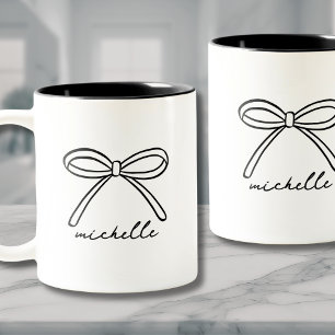 Minimalist Hand Drawn Bow Name Two-Tone Coffee Mug