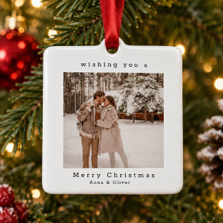 Minimalist Hand-Drawn Christmas Photo Metal Tree Decoration