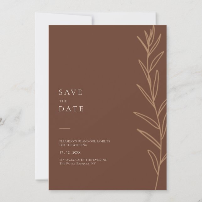 Minimalist Hand Drawn Floral Terracotta Wedding Save The Date (Front)