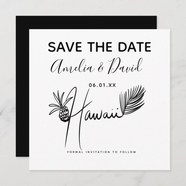 Minimalist Hand Drawn Hawaii Script Save the Date (Front/Back)