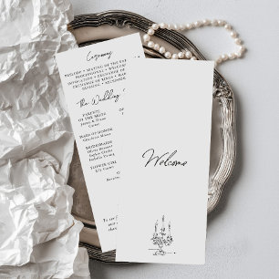 Minimalist Hand Drawn Ink Illustration Wedding Programme