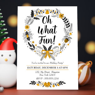 Minimalist hand-drawn Oh What Fun Christmast Party Holiday Card