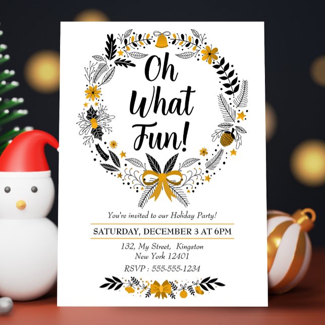 Minimalist hand-drawn Oh What Fun Christmast Party Invitation Postcard (Creator Uploaded)