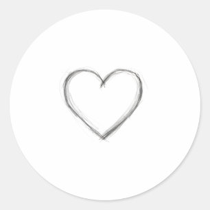 Minimalist Hand Drawn Pencil Sketch Heart Line Art Classic Round Sticker