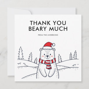 Minimalist Hand-Drawn Polar Bear Christmas Thank You Card
