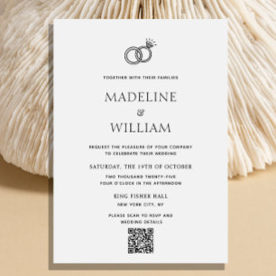 Minimalist Hand Drawn Rings Qr Code Wedding Invitation