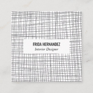 Minimalist hand drawn stripes grid lines square business card