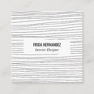 Minimalist hand drawn stripes lines black white square business card