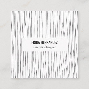 Minimalist hand drawn stripes lines black white square business card