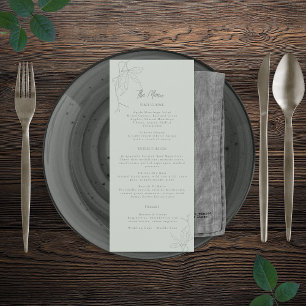 Minimalist Hand-drawn Vines Sage Green Grey Menu