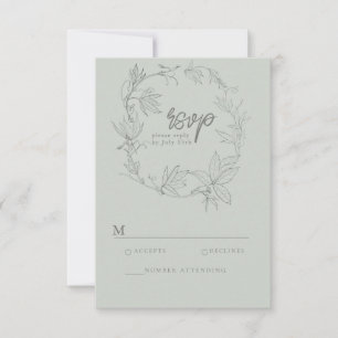 Minimalist Hand-drawn Vines Sage Green Grey RSVP C