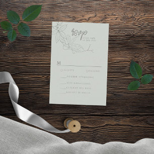 Minimalist Hand-drawn Vines Sage Green Grey RSVP Card