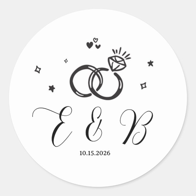 Minimalist Hand Drawn Wedding Ring Sticker (Front)