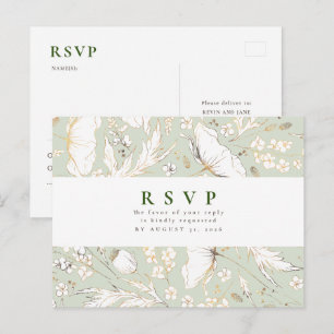 Minimalist Hand-drawn Wildflowers Wedding RSVP Pos Postcard