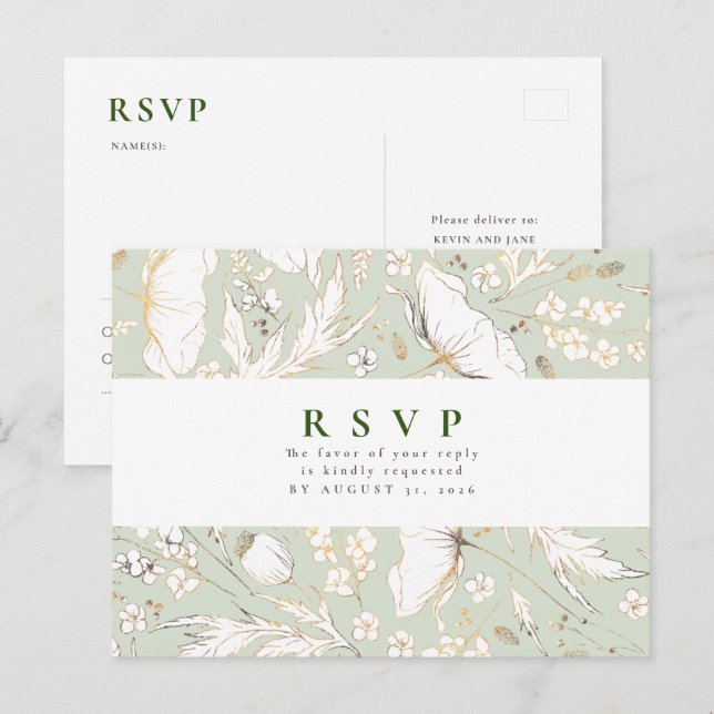 Minimalist Hand-drawn Wildflowers Wedding RSVP Pos Postcard (Front/Back)