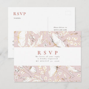 Minimalist Hand-drawn Wildflowers Wedding RSVP Postcard