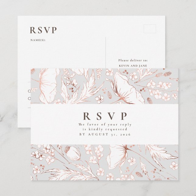 Minimalist Hand-drawn Wildflowers Wedding RSVP Postcard (Front/Back)