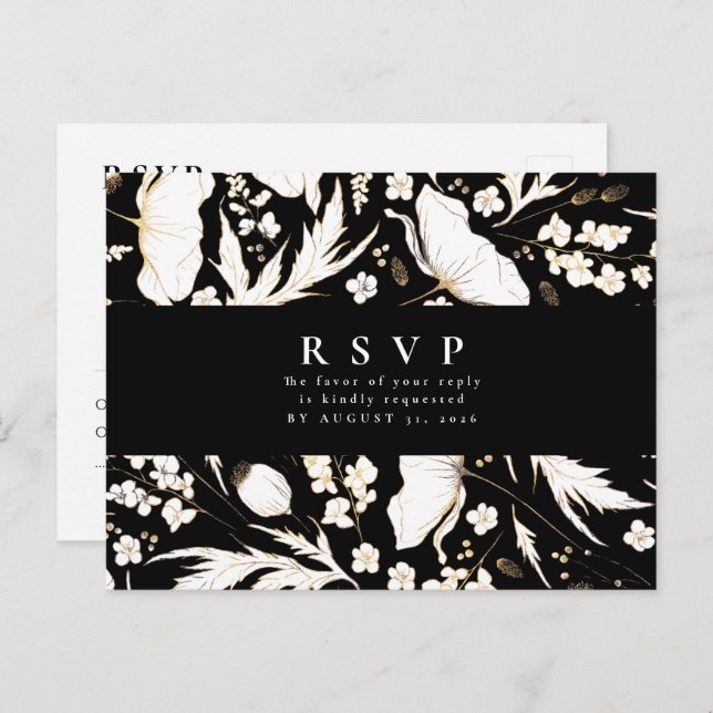 Minimalist Hand-drawn Wildflowers Wedding RSVP Postcard (Front/Back)