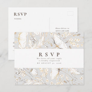 Minimalist Hand-drawn Wildflowers Wedding RSVP Postcard