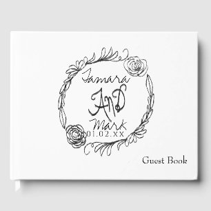 Minimalist Hand Drawn Wreath Wedding Simple Script Guest Book