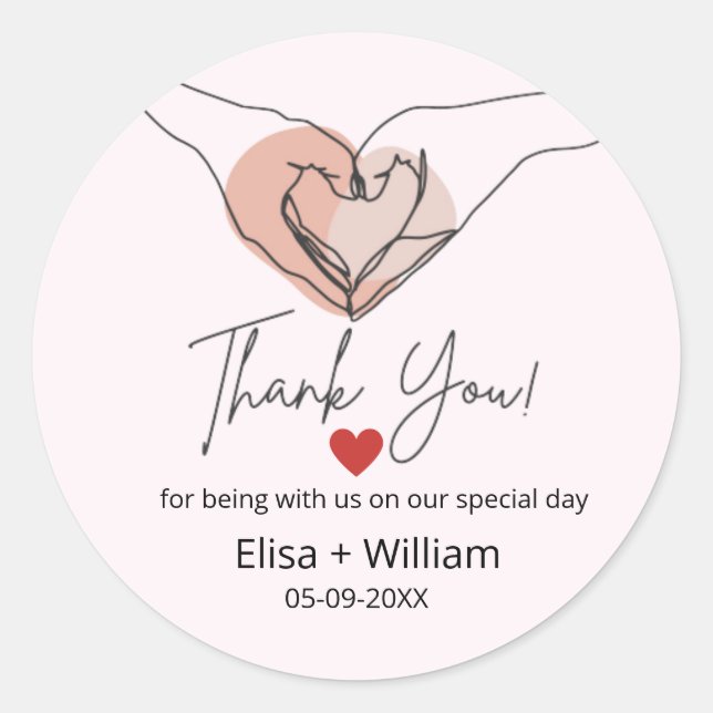 Minimalist Hand Heart Gesture Wedding Guest Gift   Classic Round Sticker (Front)