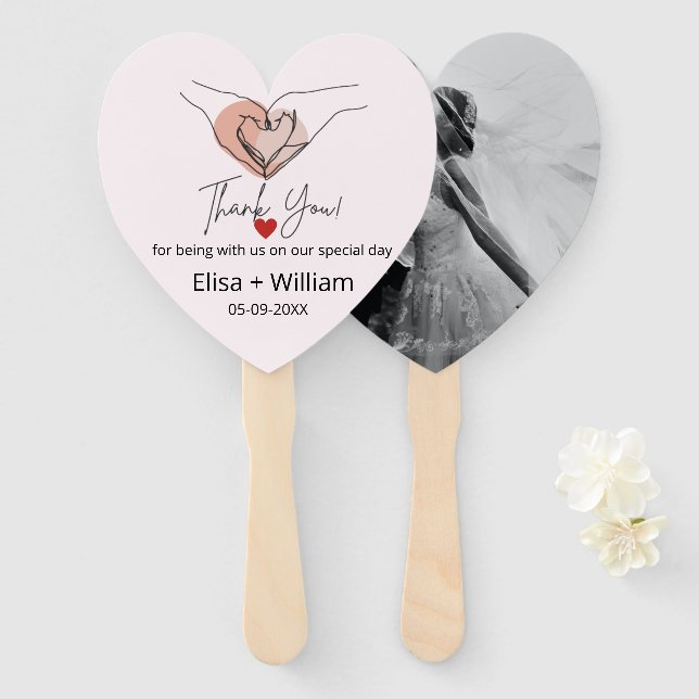 Minimalist Hand Heart Gesture Wedding Guest Gift   Hand Fan (Front and Back)