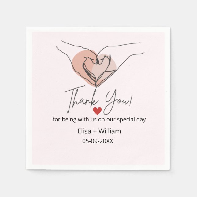 Minimalist Hand Heart Gesture Wedding Guest Gift   Napkin (Front)