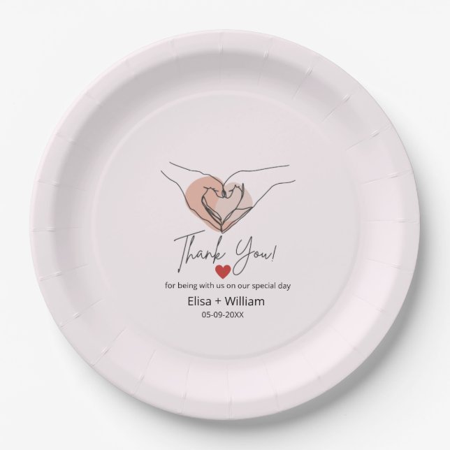 Minimalist Hand Heart Gesture Wedding Guest Gift   Paper Plate (Front)