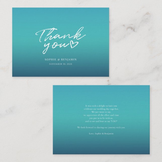 Minimalist Hand-Lettered Blue Wedding Thank You Card (Front/Back)