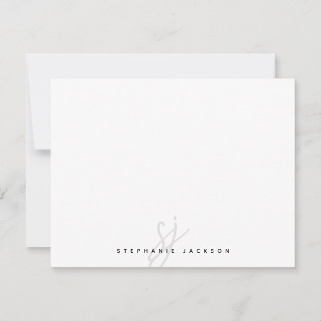 Minimalist Hand Lettered Script Initials Monogram Card (Front)