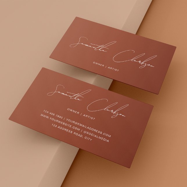 Minimalist Hand-Lettered Script Rustic Terracotta  Business Card (Creator Uploaded)