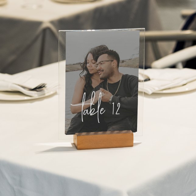 Minimalist Hand-Lettered Script Wedding Photo Table Number (Creator Uploaded)