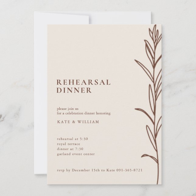 Minimalist Hand Made Floral Ivory Rehearsal Dinner Invitation (Front)
