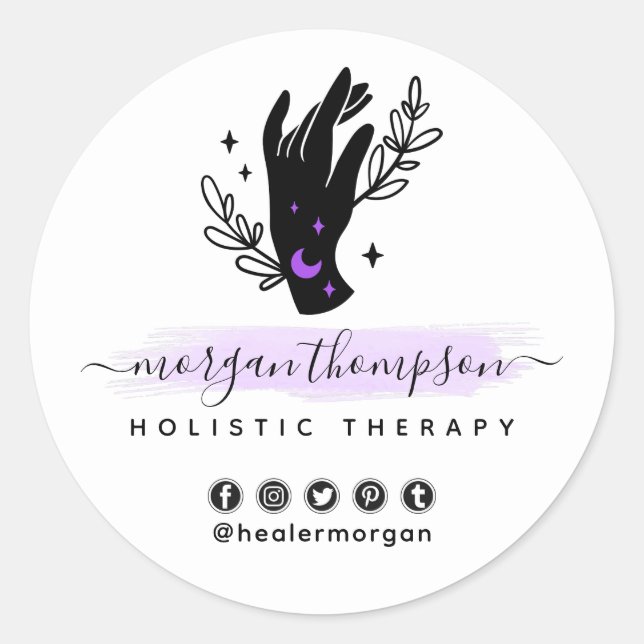 Minimalist Hand Moon Metaphysical Massage Reiki Classic Round Sticker (Front)