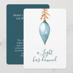 Minimalist Hand Painted Blue Watercolor Christmas Holiday Card