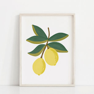 Minimalist Hand-Painted Gouache Lemon Branch Art Poster