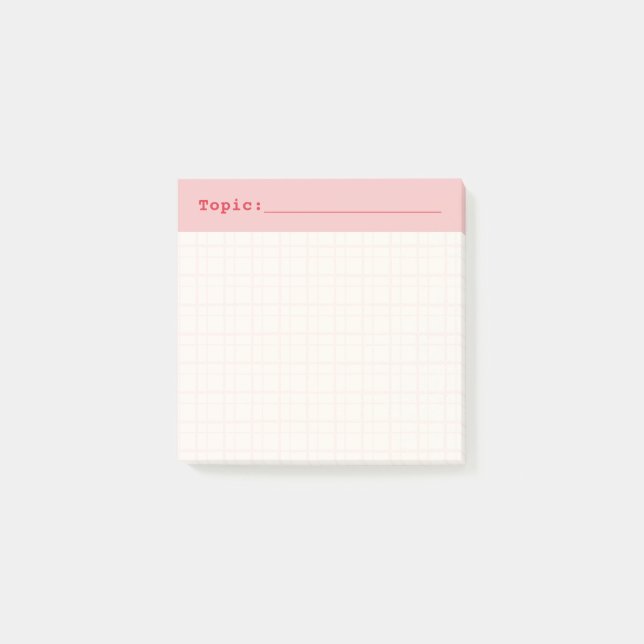 Minimalist HandDrawn Grid Topic Header Ballet Pink Post-it Notes (Front)