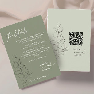 Minimalist handdrawn leaves sage green details QR  Enclosure Card