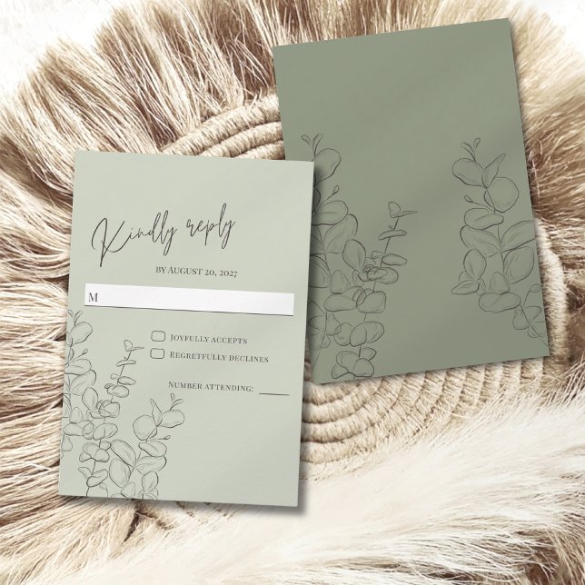 Minimalist handdrawn leaves sage green RSVP card (Creator Uploaded)